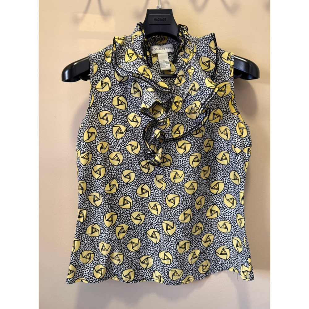 Women's DONCASTER Yellow & Black Silk Blouse S